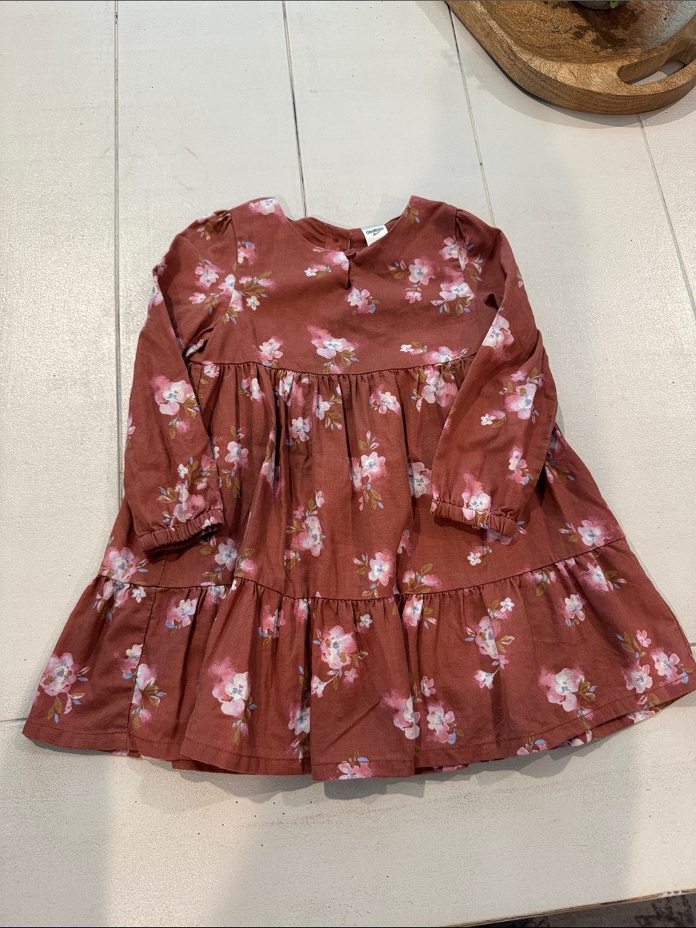 OshKosh B'gosh Rust Floral Long-Sleeve Dress with Pink Blossoms